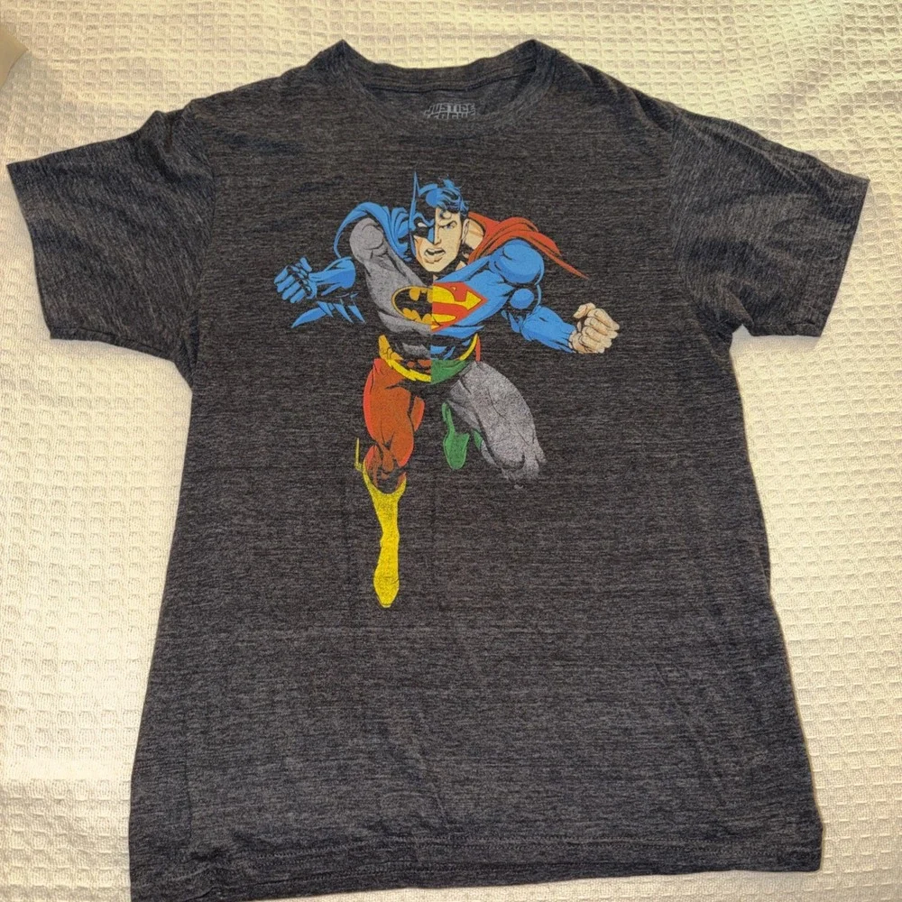 Justice‎ League Batman Superman Split Graphic T-Shirt Men's M DC Comics